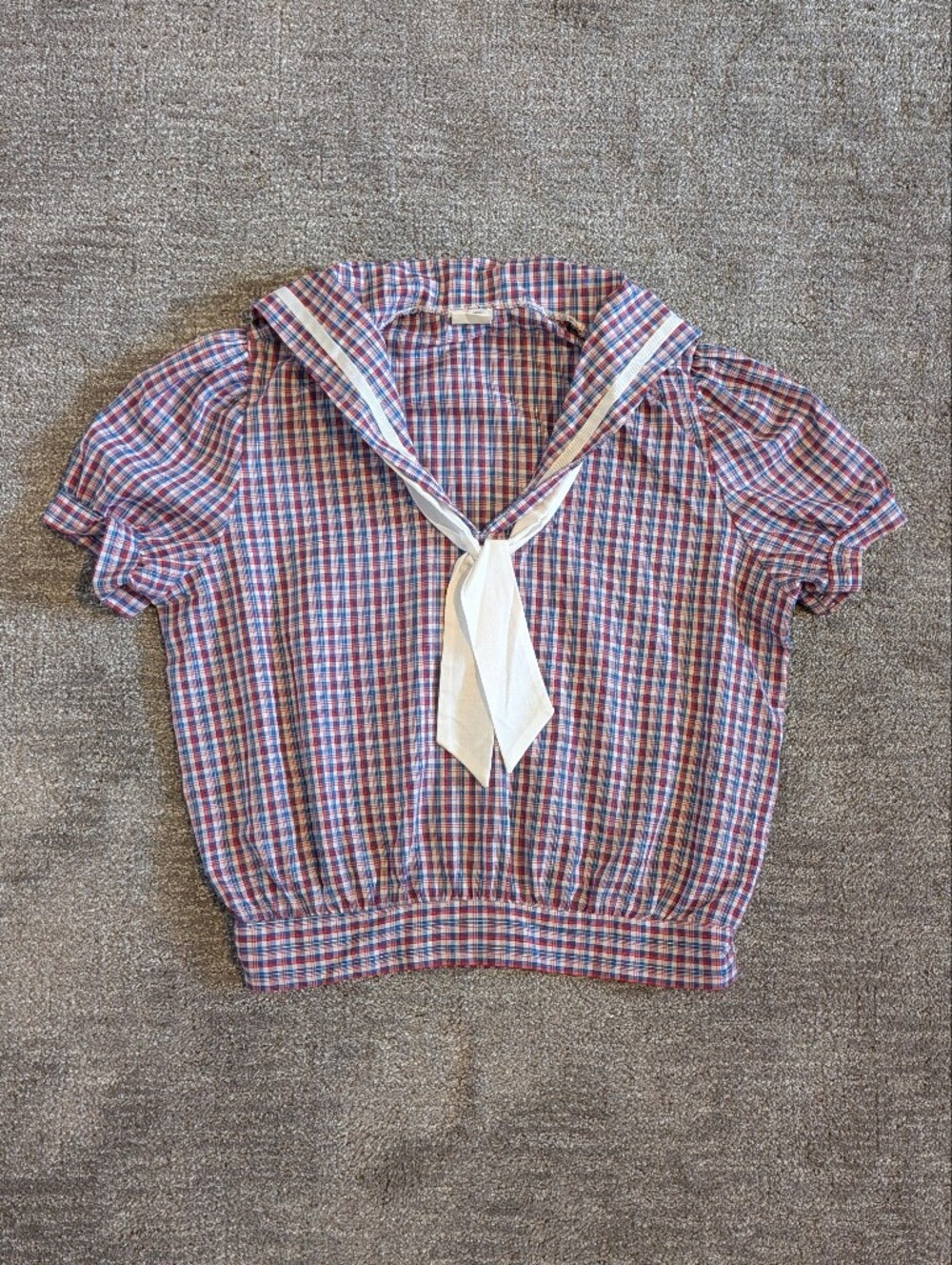 Vintage Topson Downs Plaid Sailor Top with White Tie - Large